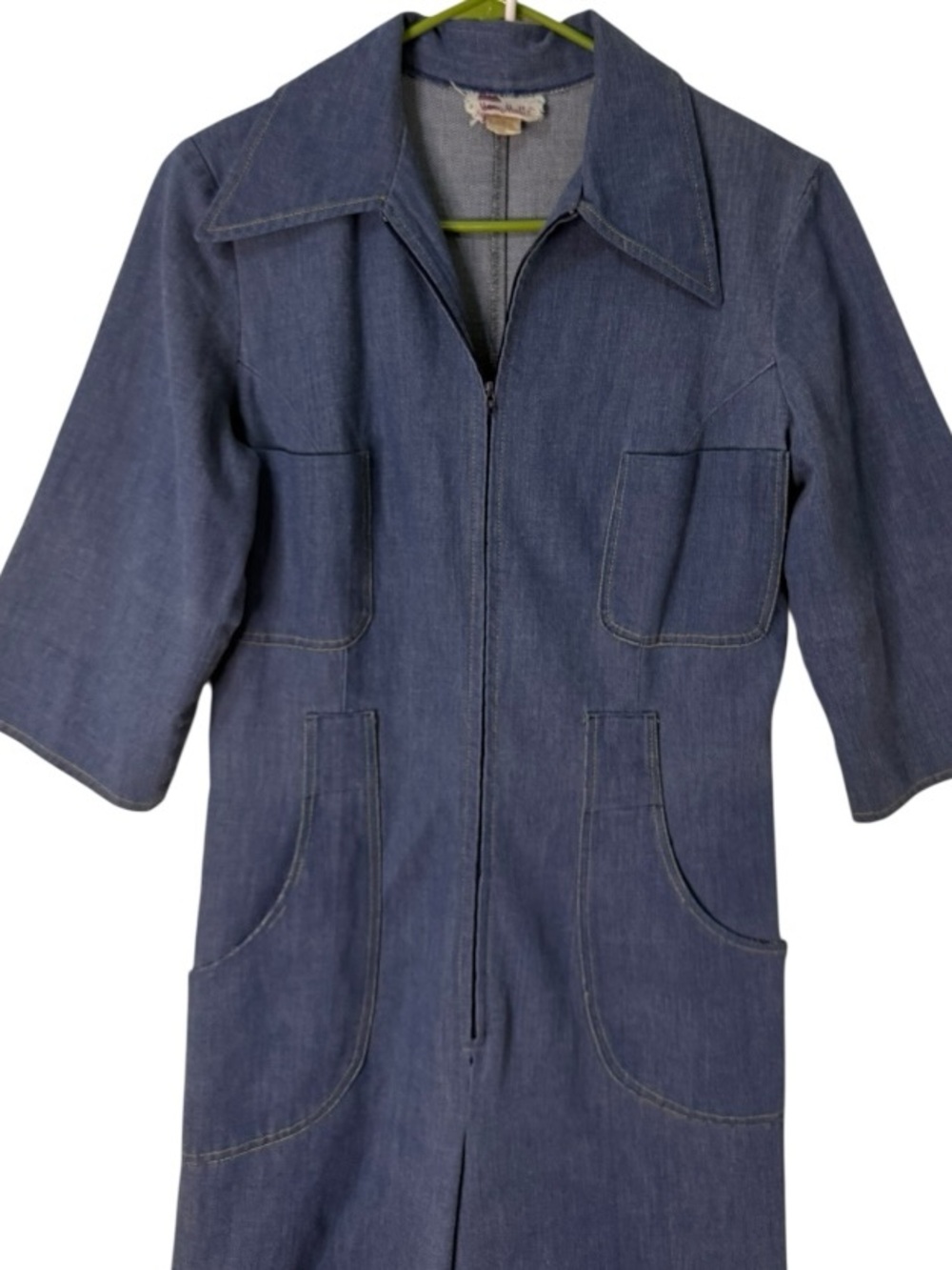 Vintage 70s Mary Muffet Denim Jumpsuit Wide Leg Belted Blue Boho Disco S M - Picture 8 of 10